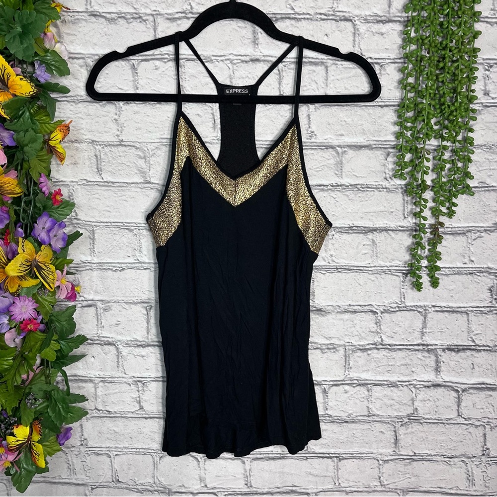 1🌼3/$30🌼Express Black & Gold Swing Tank Top Blouse Size Small